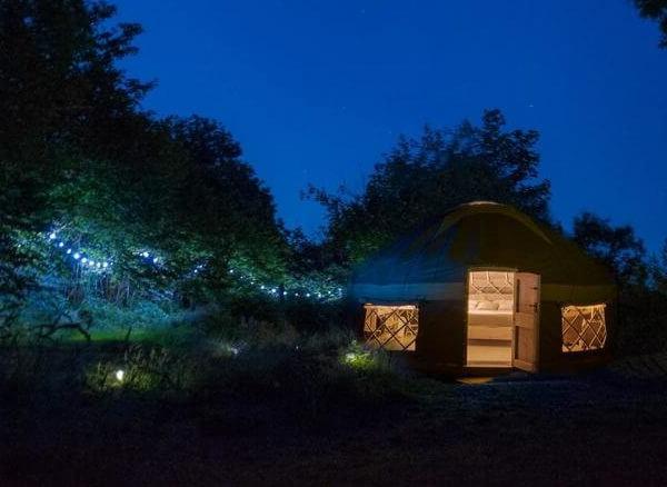 a ‘glamping’ yurt with a luxury hot tub